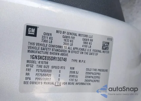 2013 Chevrolet Tahoe Ltz from USA, damaged, VIN 1GNSKCE05DR130748